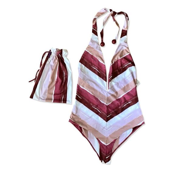 Silvia Tcherassi Macumba One Piece Swimsuit in Plum Gradient Stripes Sz L $290 - Picture 6 of 12